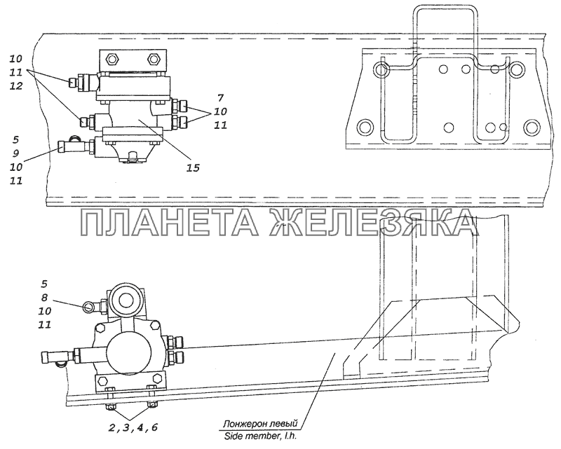 6460-3500022 Установка клапана управления тормозами прицепа КамАЗ-6460 (Евро 3, 4)