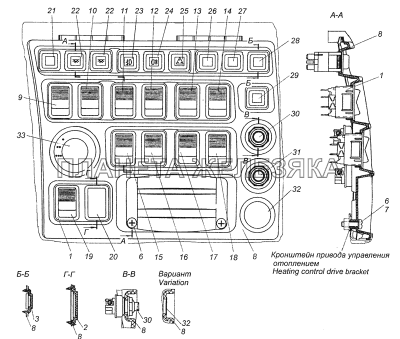 5460-3710001-34 Установка выключателей КамАЗ-6460 (Евро 3, 4)