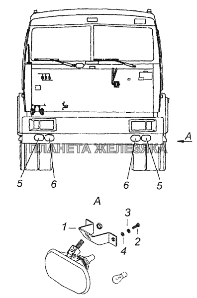 65115-3711003-04 Установка фар дополнительных и противотуманных КамАЗ-6460 (Евро 3, 4)