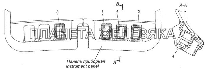 6520-4011033 Установка переключателей на панели приборной КамАЗ-6460 (Евро 3, 4)