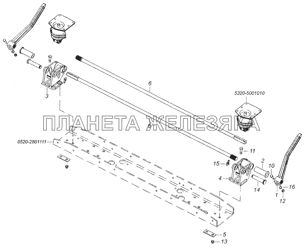 6520-5000003 Переднее крепление и механизм уравновешивания кабины КамАЗ-6460 (Евро 3, 4)