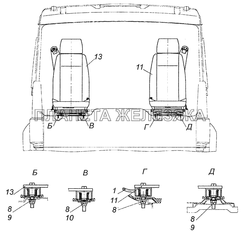 6460-5000120 Установка сидений КамАЗ-6460 (Евро 3, 4)