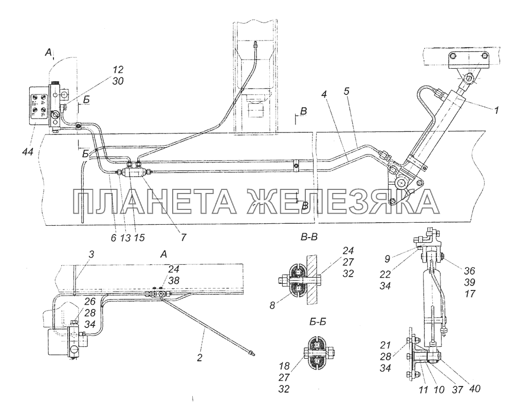 6460-5000079-24 Установка механизма опрокидывания кабины КамАЗ-6460 (Евро 3, 4)