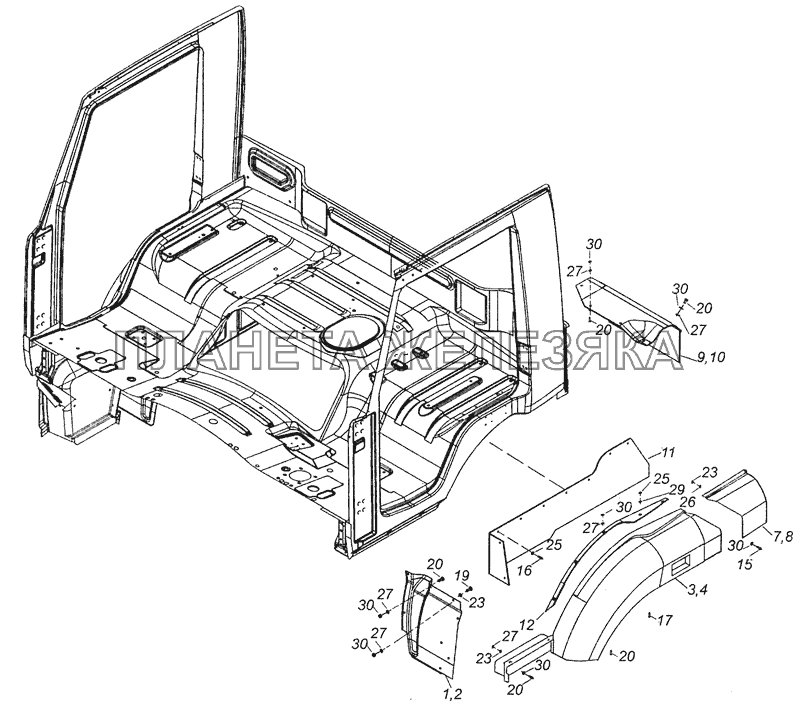6520-8400006 Установка оперения кабины КамАЗ-6460 (Евро 3, 4)