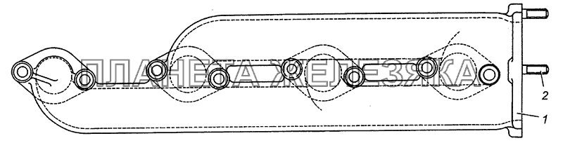 7403.1008021 Коллектор выпускной левый в сборе - Outlet collector, l. h., assy КамАЗ-6460 (Евро 3, 4)