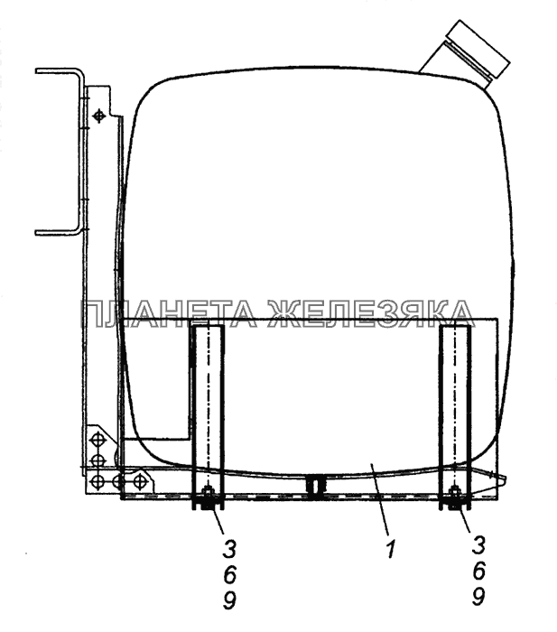 6460-1102001 Установка кожуха защитного на топливный бак КамАЗ-6460 (Евро 3, 4)