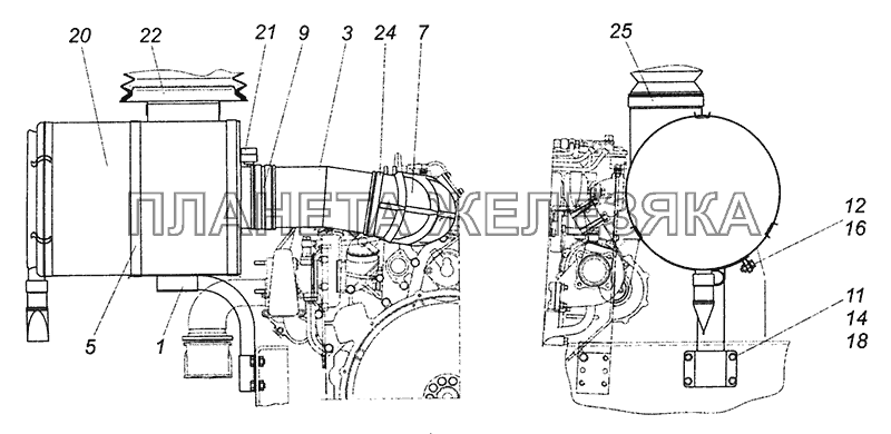 5460-1109002 Установка воздушного фильтра КамАЗ-6460 (Евро 3, 4)