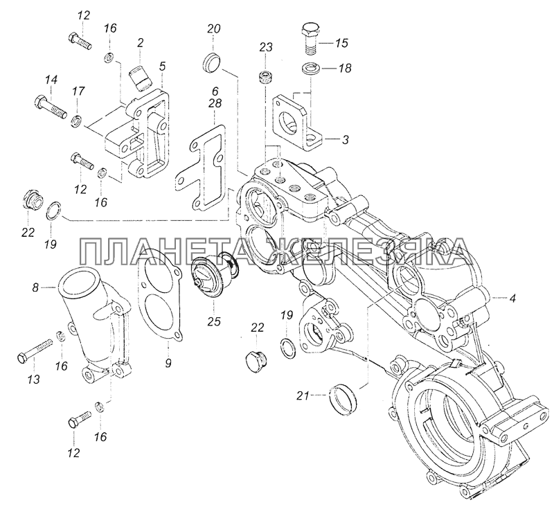 740.63-1303010-30 Корпус водяных каналов с термостатами КамАЗ-6460 (Евро 4)