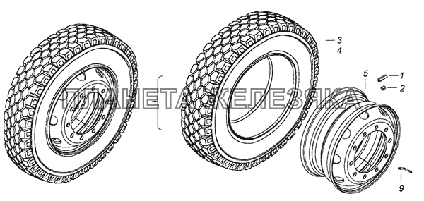 6460-3101011 Колесо 9.0x22.5 стальное с шиной КамАЗ-6460 (Евро 4)