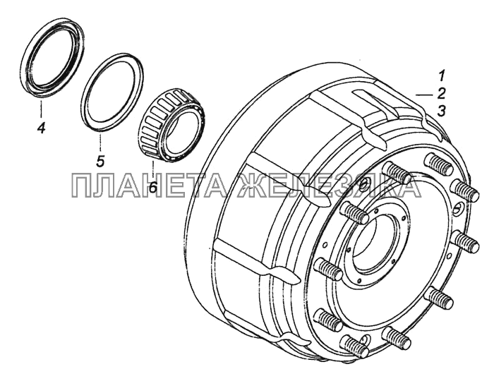 6520-3103009 Ступица переднего колеса с барабаном, подшипником и манжетой КамАЗ-6460 (Евро 4)