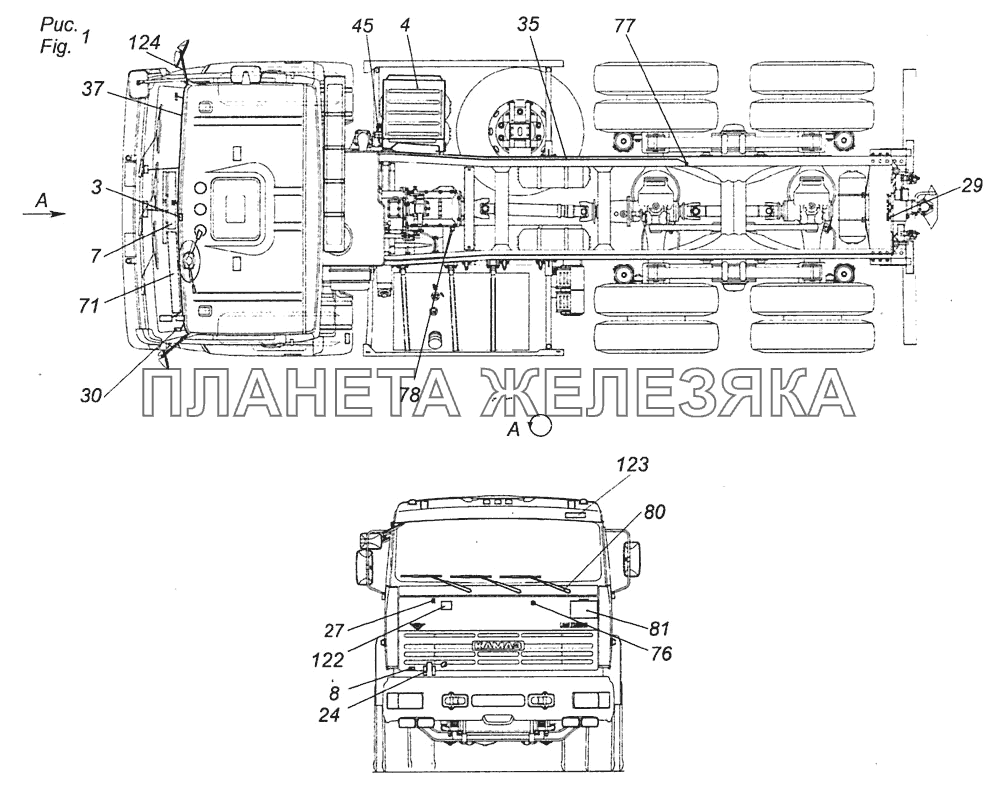 6460-3700001-57 Электрооборудование. Расположение на автомобиле КамАЗ-6460 (Евро 4)