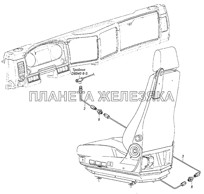 54115-6800900-02 Схема подключения пневмосистемы сидений КамАЗ-6460 (Евро 4)