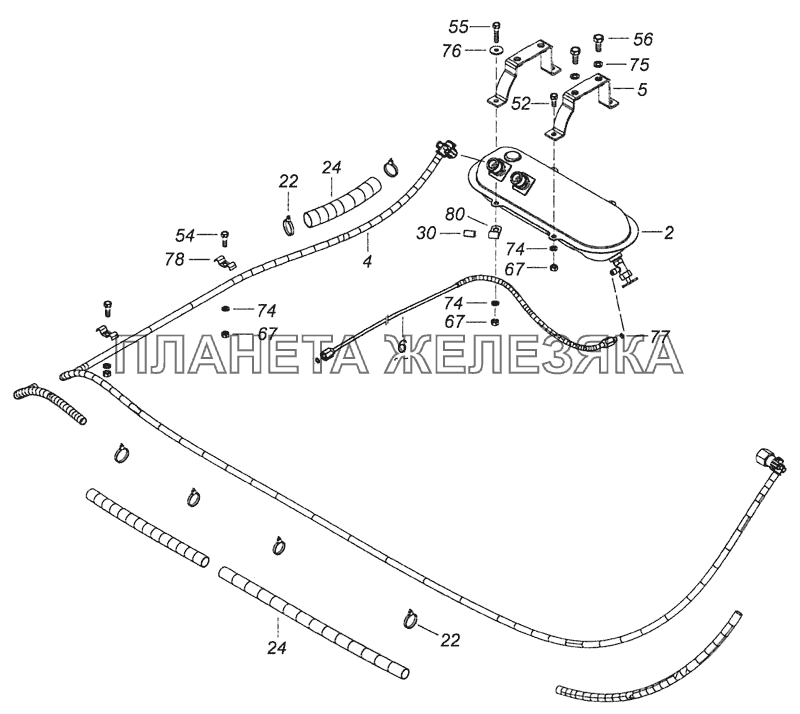 6520-8106002-93 Установка топливного бачка и топливопроводов подогревателя КамАЗ-6460 (Евро 4)