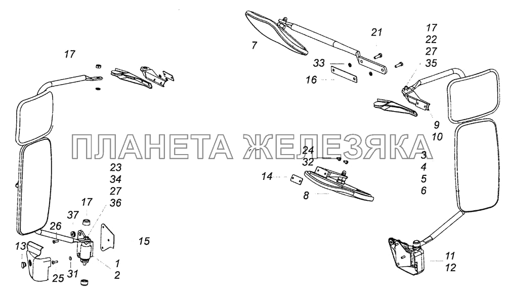 5460-8201002-01 Установка зеркал заднего вида КамАЗ-6460 (Евро 4)