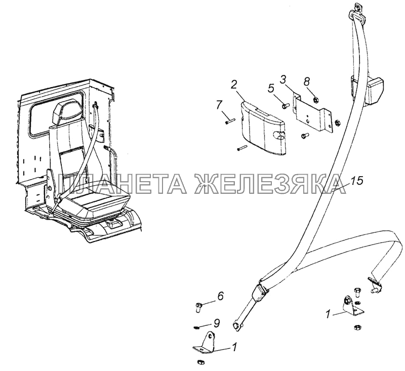 65115-8217005-01 Установка ремня безопасности водителя КамАЗ-6460 (Евро 4)