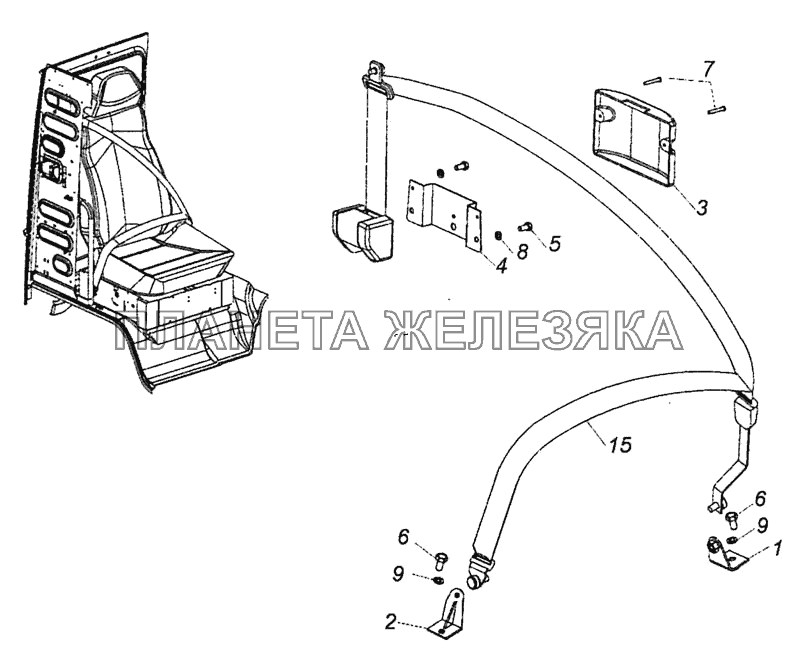 65115-8217006-01 Установка ремня безопасности пассажира КамАЗ-6460 (Евро 4)