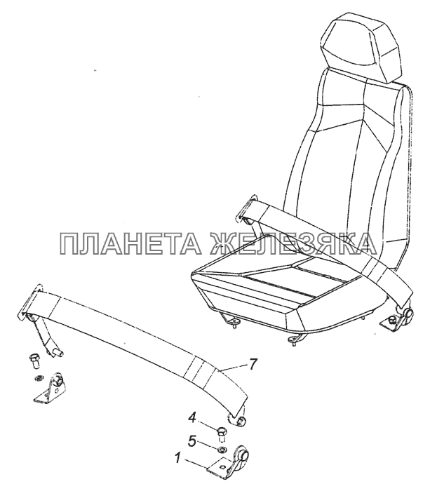 65115-8217007-01 Установка ремня безопасности среднего пассажира КамАЗ-6460 (Евро 4)