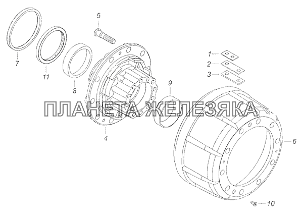 65115-3104010-20 Ступица заднего колеса с барабаном тормоза КамАЗ-65111 (Евро 4)