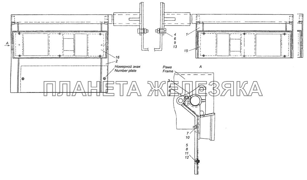 65115-3716002-80 Установка задних фонарей КамАЗ-65111 (Евро 4)