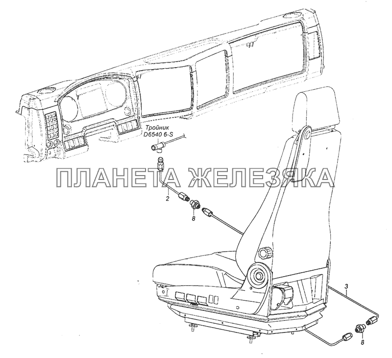 54115-6800900-02 Схема подключения пневмосистемы сидений КамАЗ-65111 (Евро 4) 54115-6800900-02 Схема подключения пневмосистемы сидений КамАЗ-65111 (Евро 4)
