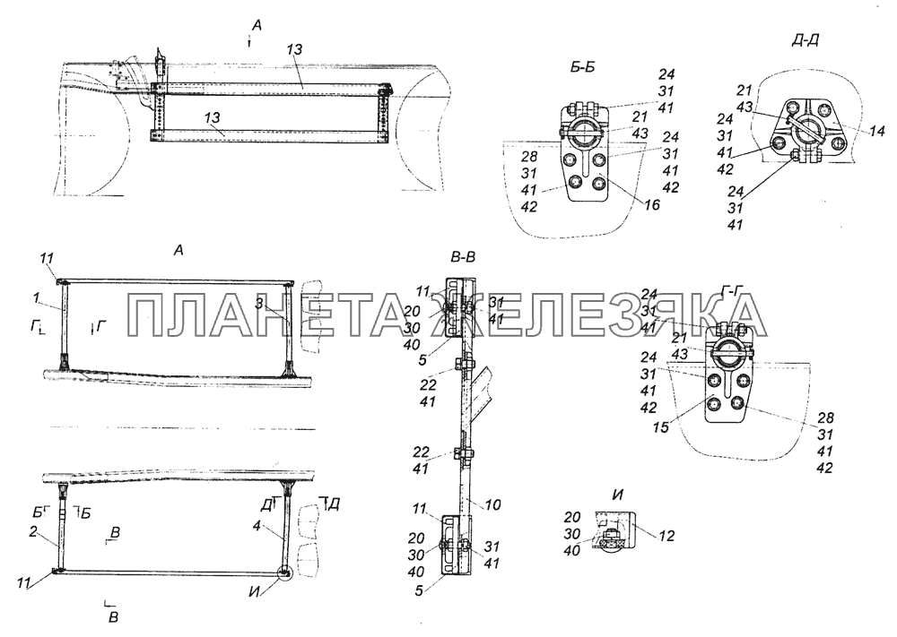 65111-8410003-10 Установка боковой защиты КамАЗ-65111 (Евро 4)