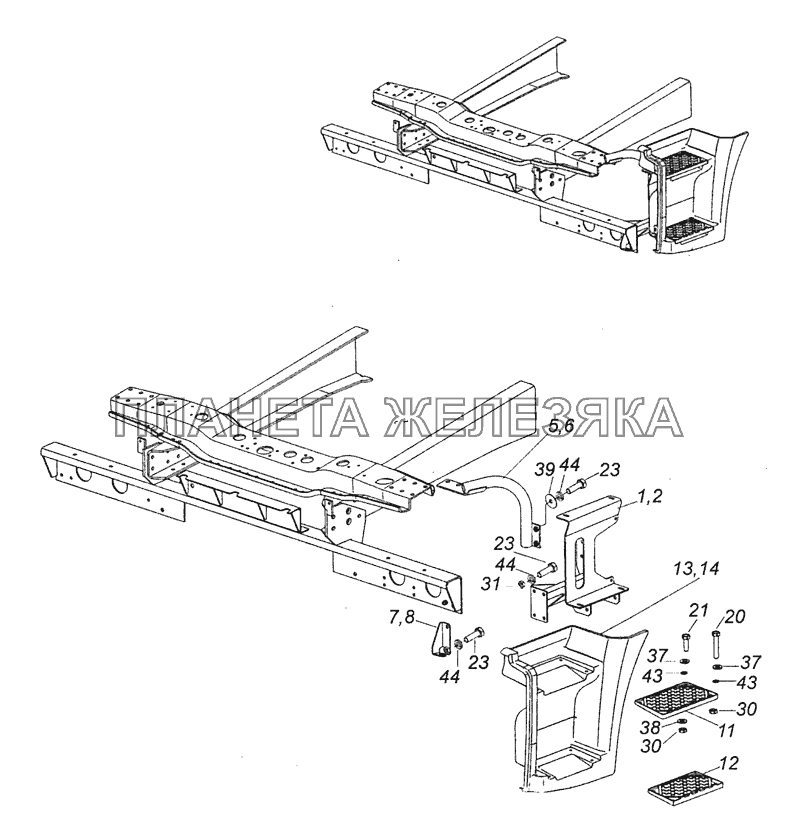 65115-8405009-50 Установка подножек левая КамАЗ-65111 (Евро 4)