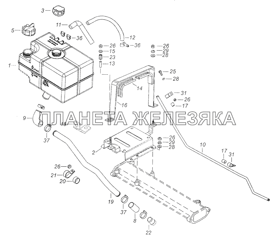 65222-1311005 Установка расширительного бачка КамАЗ-65111 (Евро 4) 65222-1311005 Установка расширительного бачка КамАЗ-65111 (Евро 4)