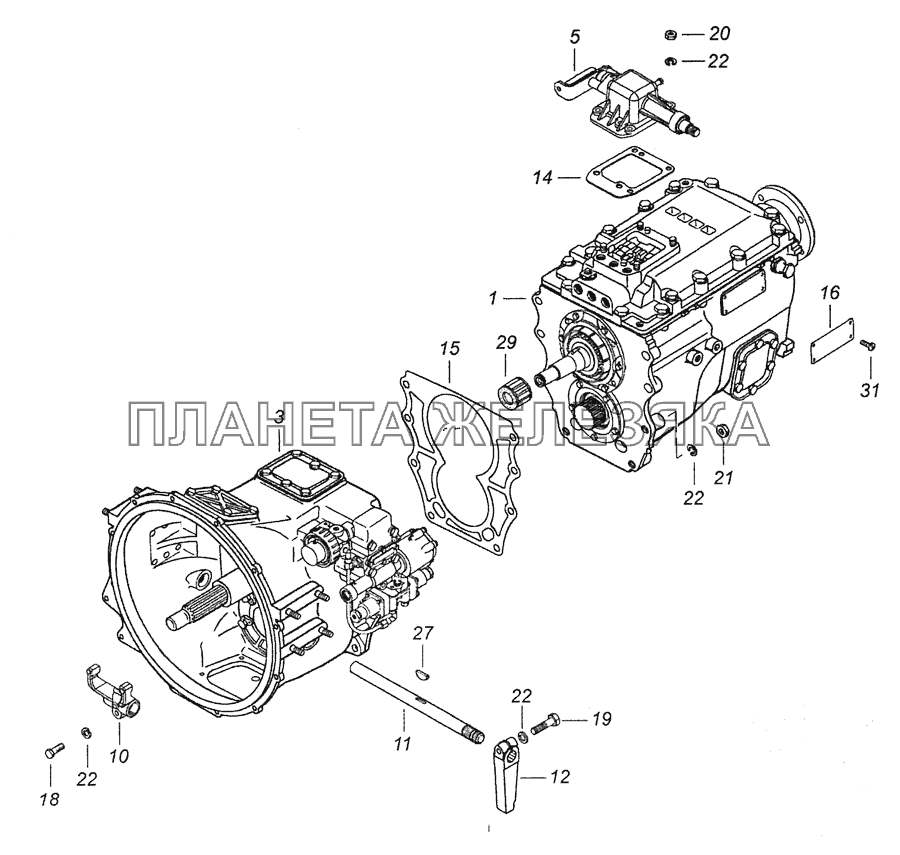 154.1700051-20 Коробка передач с делителем, управлением и деталями сцепления КамАЗ-65115, 65116 (Евро-4)