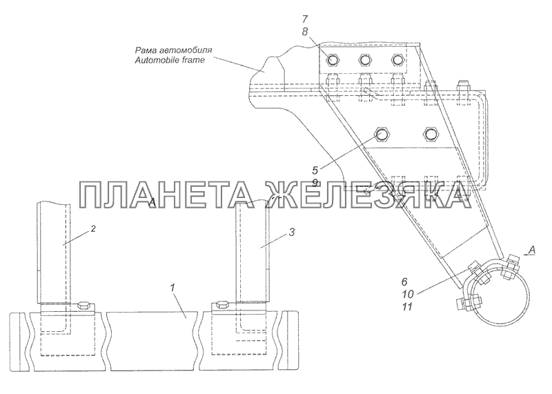 65111-2804003 Установка заднего буфера КамАЗ-65115, 65116 (Евро-4)