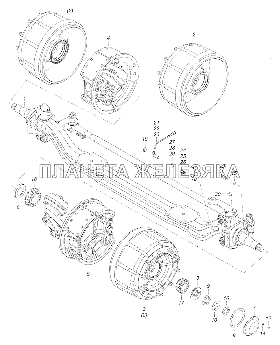 65116-3000012-13 Ось передняя с тормозами КамАЗ-65115, 65116 (Евро-4)