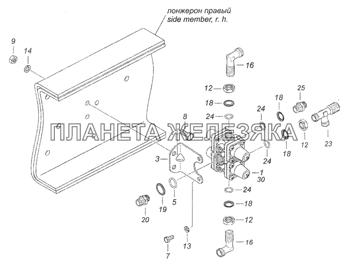 5320-3500015-10 Установка четырехконтурного защитного клапана КамАЗ-65115, 65116 (Евро-4)