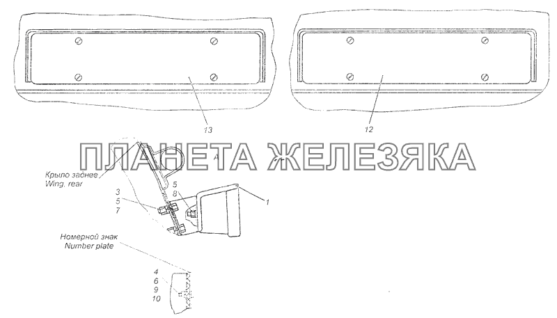 65116-3716002 Установка задних фонарей КамАЗ-65115, 65116 (Евро-4)