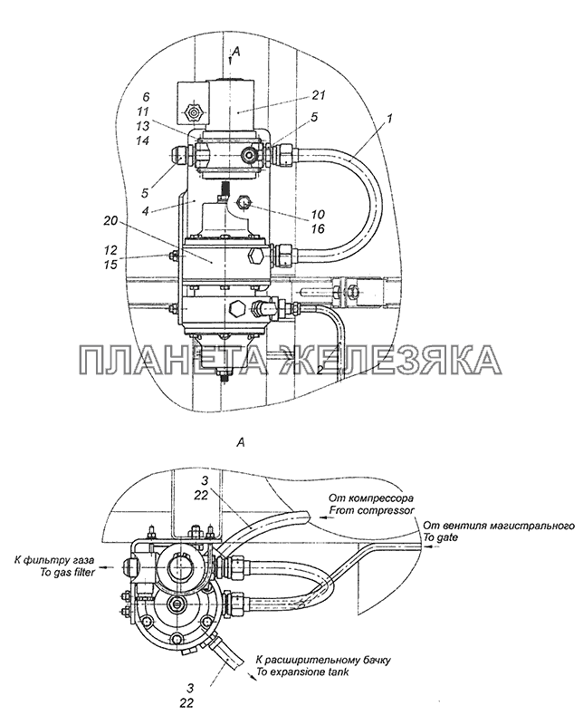 65115-4404100-40 Установка редуктора высокого давления и электромагнитного клапана КамАЗ-65115, 65116 (Евро-4)