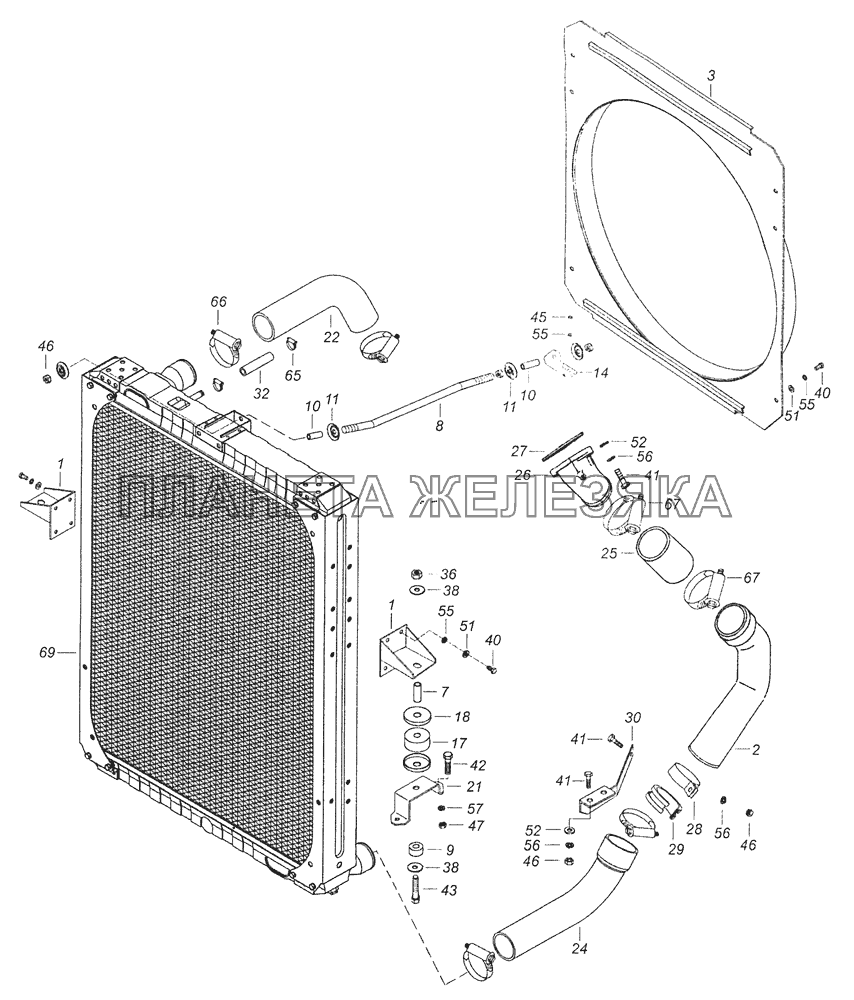 65115-1300023-20 Установка радиатора КамАЗ-65115, 65116 (Евро-4)