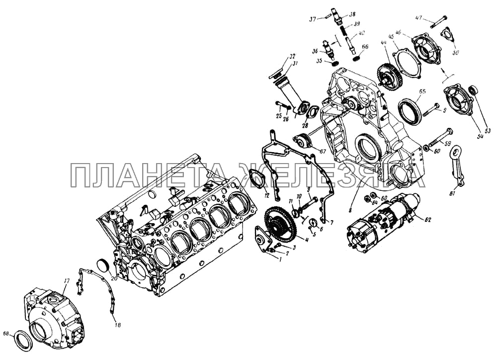 Установка картера маховика и крышки блока передней КамАЗ-65115