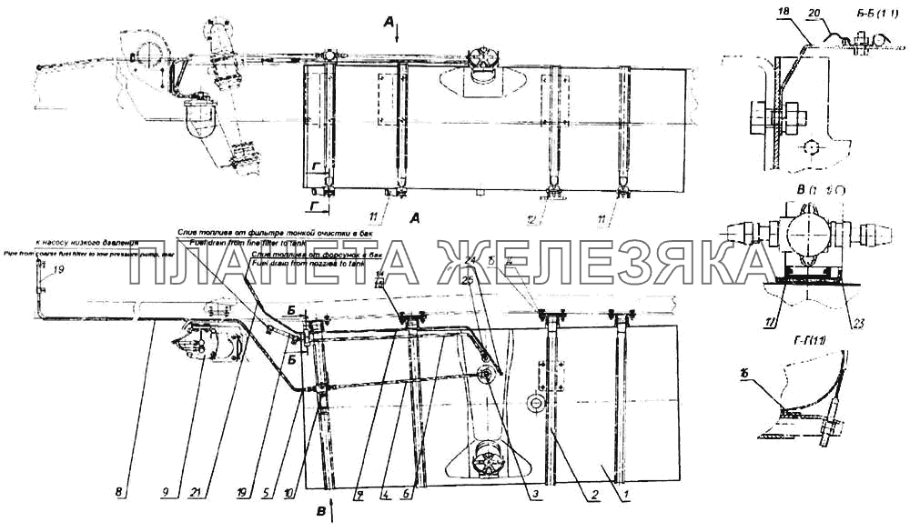 Установка топливного бака, ФГОТ и топливопроводов (53215) КамАЗ-65115 Установка топливного бака, ФГОТ и топливопроводов (53215) КамАЗ-65115