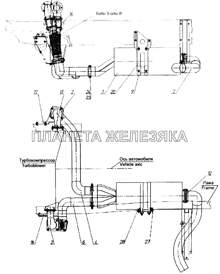 Система выпуска газа (53215, 55111) КамАЗ-65115