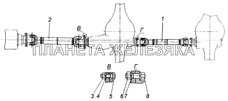 Установка карданных валов (53215, 54115, 55111) КамАЗ-65115