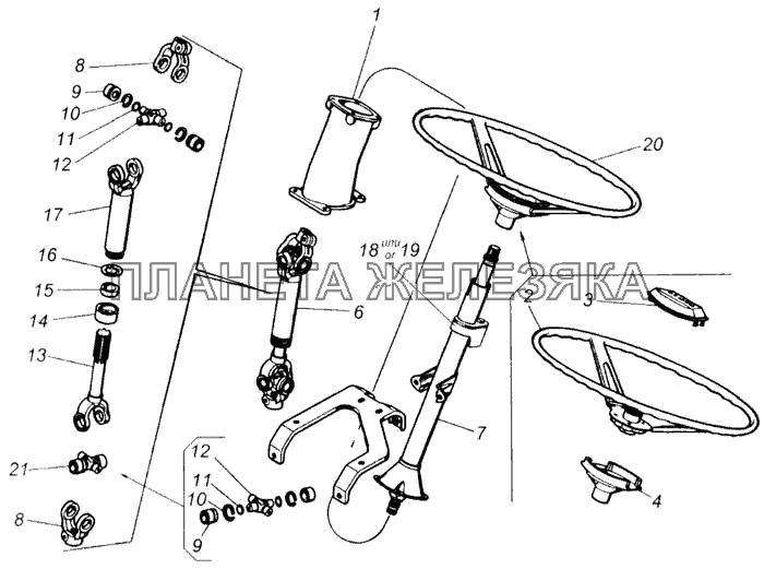 Колесо рулевое, вал карданный и колонка рулевого управления КамАЗ-65115
