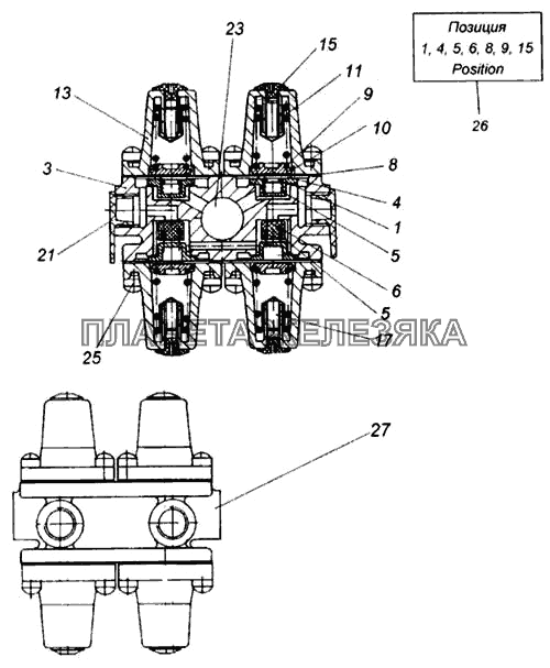 Клапан защитный четырехконтурный КамАЗ-65115