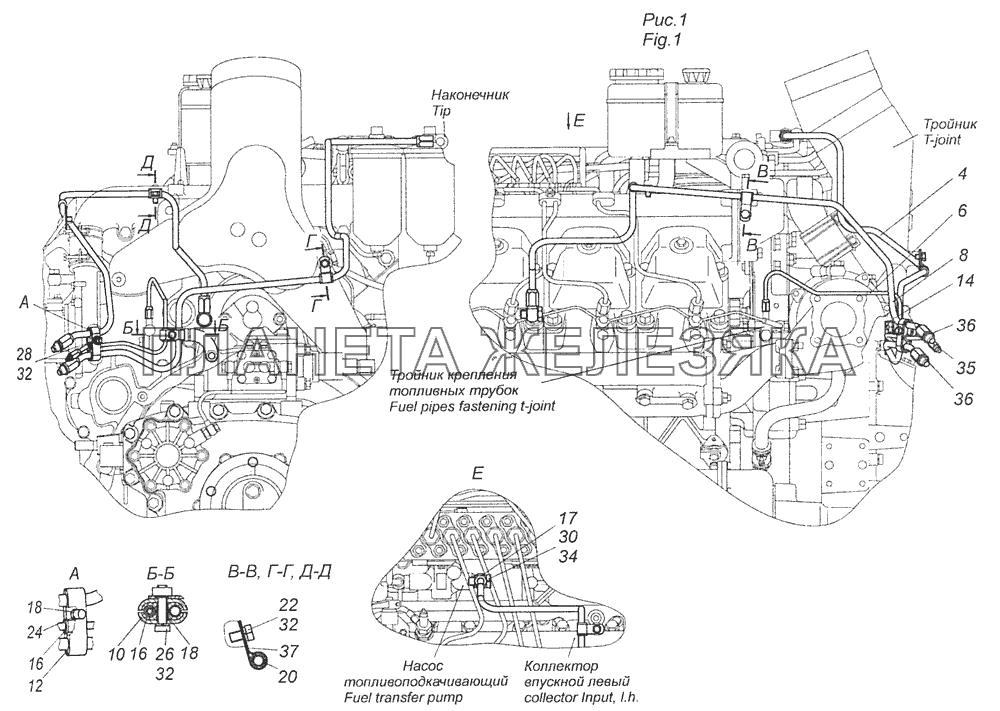 65116-1104000-90 Установка топливопроводов КамАЗ-65115 (Евро-3)