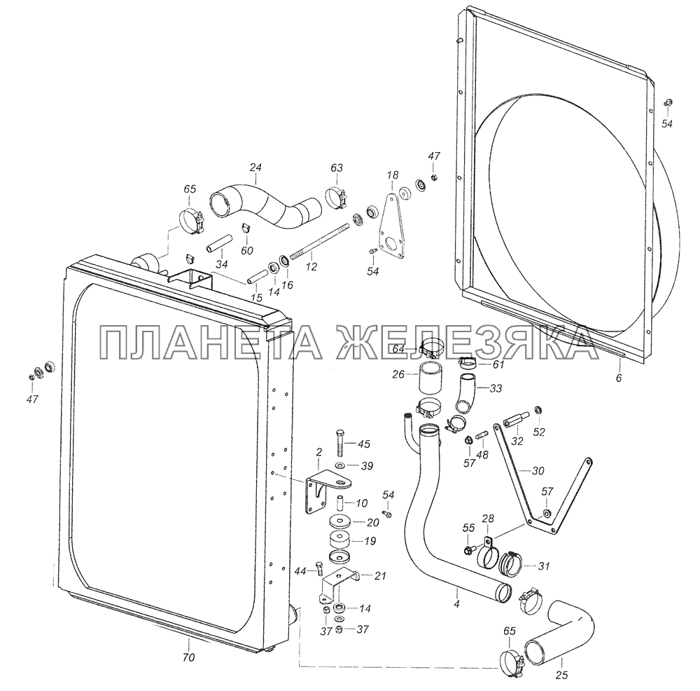 65115-1300023-28 Установка радиатора КамАЗ-65115 (Евро-3)