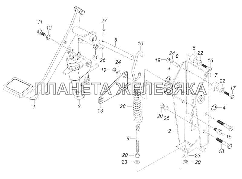 5460-1602008 Педаль сцепления с кронштейном и главным цилиндром КамАЗ-65115 (Евро-3)