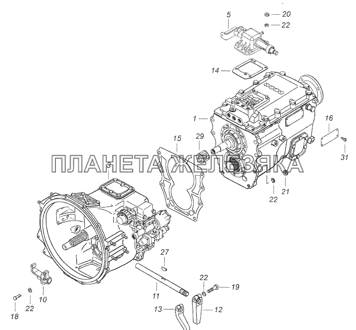 154.1700051-20 Коробка передач с делителем, управлением и деталями сцепления КамАЗ-65115 (Евро-3)
