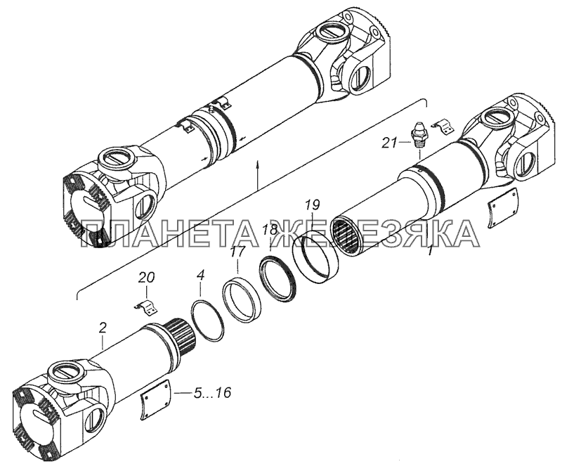 53205-2201011-10 Вал карданный заднего моста КамАЗ-65115 (Евро-3)