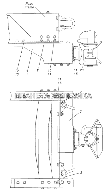 65115-2700010-10 Установка подрамника и сцепных устройств КамАЗ-65115 (Евро-3)
