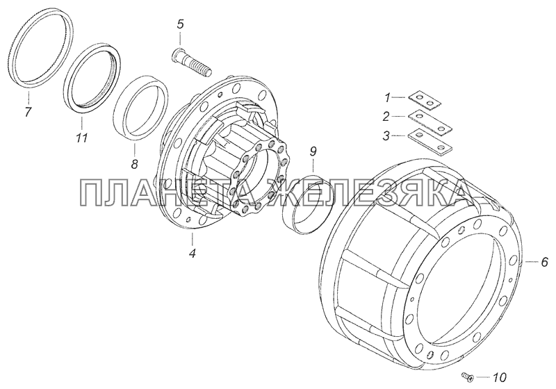 65115-3104010-20 Ступица заднего колеса с барабаном тормоза КамАЗ-65115 (Евро-3)