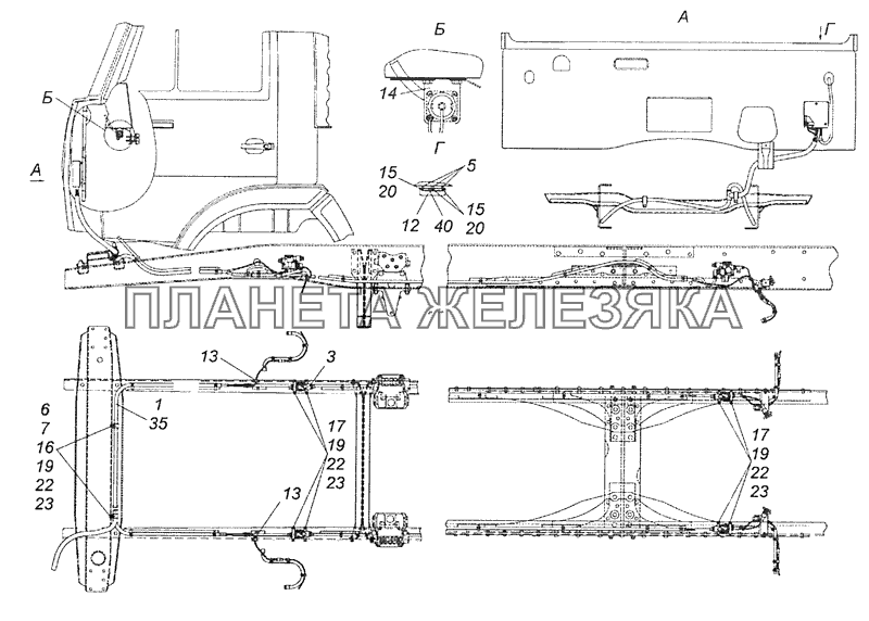 53205-3500037-45 Установка кабелей АБС КамАЗ-65115 (Евро-3)