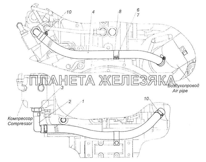 5308-3509000 Установка подвода воздуха к компрессору тормозов КамАЗ-65115 (Евро-3)