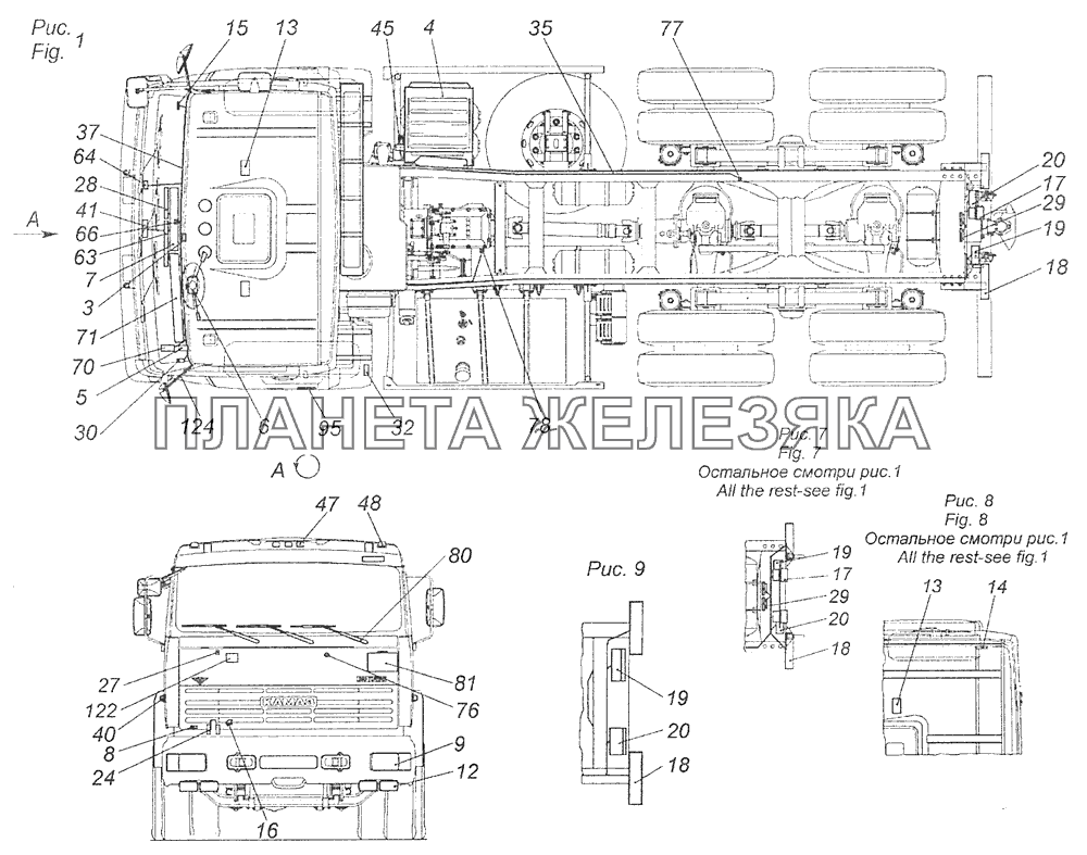 65115-3700011-14 Электрооборудование. Расположение на автомобиле КамАЗ-65115 (Евро-3)